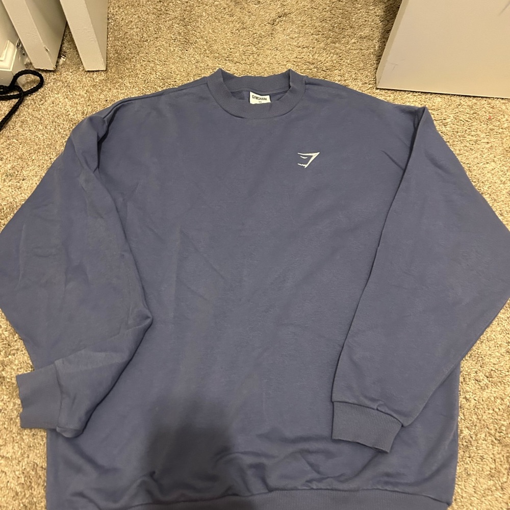 Classic Blue Crewneck Sweater with Ribbed Cuffs